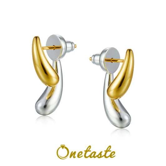 925 Silver Two Tone Plated High Polished Small Stud Earrings For Women Minimalist Trendy Statement Earring Personalized Gift