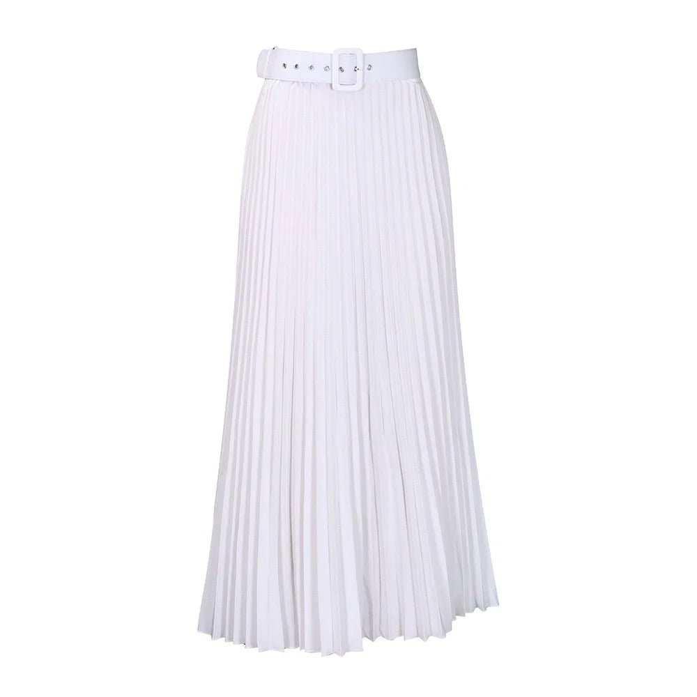 Elegant Pleated Skirts for Woman 2024 New High Waisted Belt Waisted Ankle Length Autumn Winter Wear Bottoms Skirts Clothes Hot