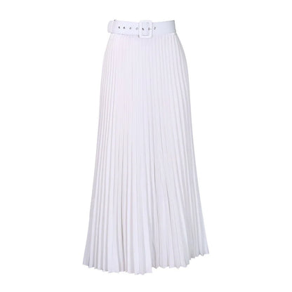 Elegant Pleated Skirts for Woman 2024 New High Waisted Belt Waisted Ankle Length Autumn Winter Wear Bottoms Skirts Clothes Hot