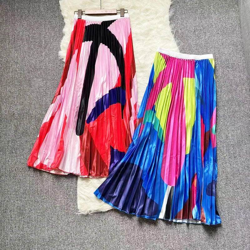 2025 Satin Long Skirts for Women Draped High Waist Midi Skirt Woman Summer Straight Women's Skirt Holiday Beach Women Skirt