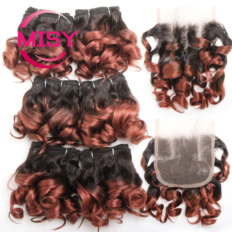 Curly Hair Bundles Brazilian Human Hair Weave 6 Bundles With Lace Closure Colored 1B/27/30/33/99J Short Hair Extension For Women