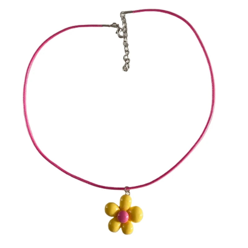 Colorful Flower Necklace Statement Pendant Necklace Floral Design Neck Jewelry Rope Necklace Perfect Gift for Women Girl