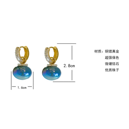 Korean Version High Quality New Atmospheric One Two Wear Colorful Blue Pearl Circle Ear Button Design Eardrop for Girls.