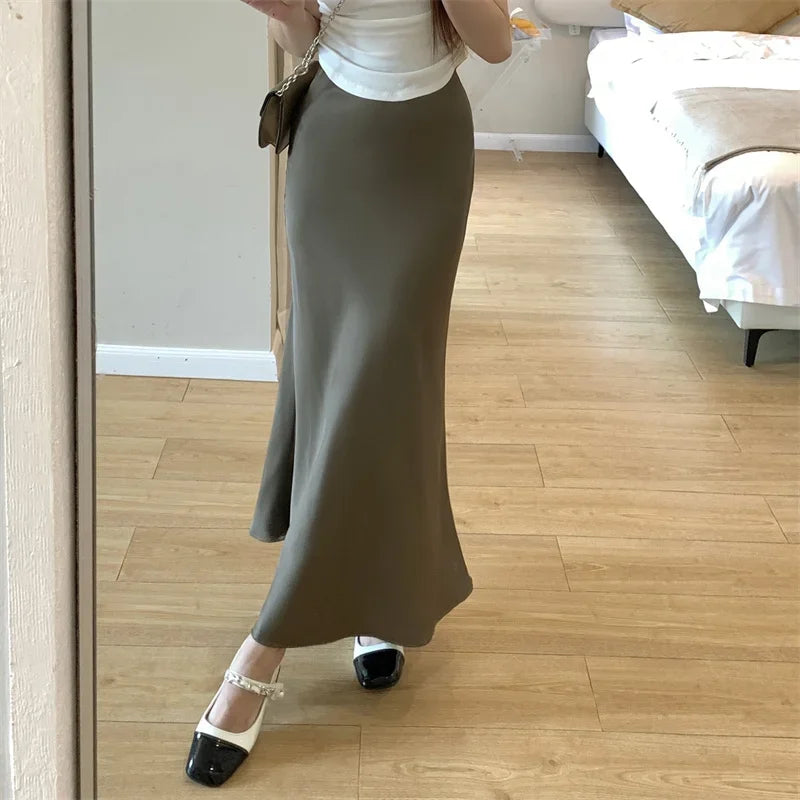 Satin Skirts for Women Korean Reviews Many Girls Clothes Women's 2025 Summer NEW High Waisted Mid Long Skirts Fashion women skir