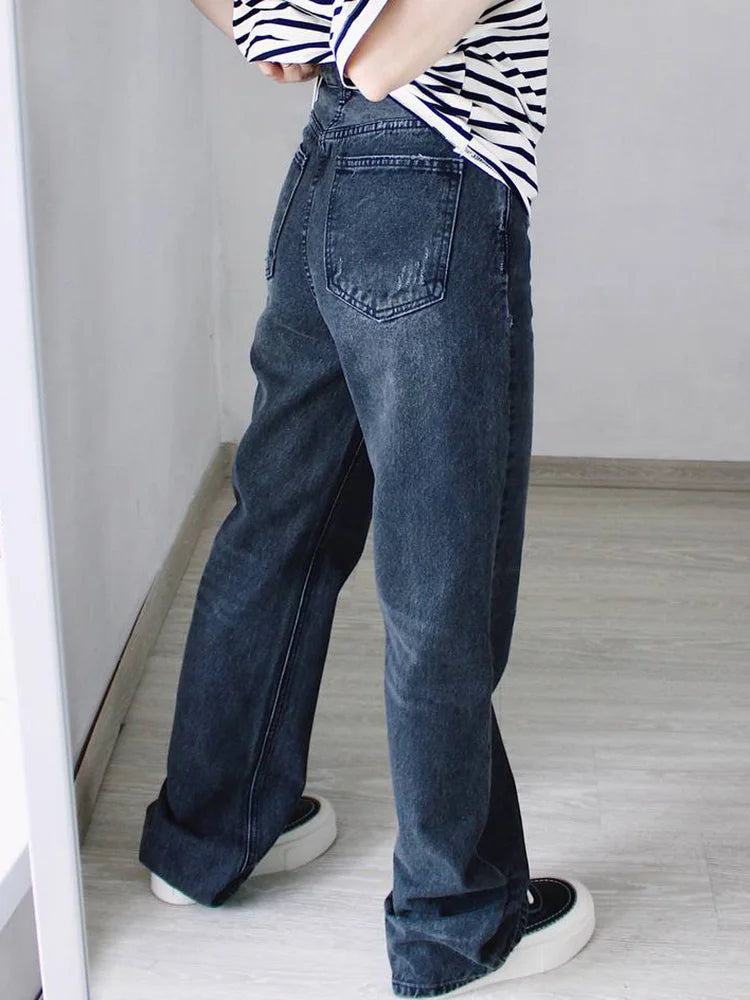 Blue Jeans Women High Waist 2025 Loose Casual Boyfriend Long Jeans For Work Ladies Simple Straight Leg Denim Pants For Women