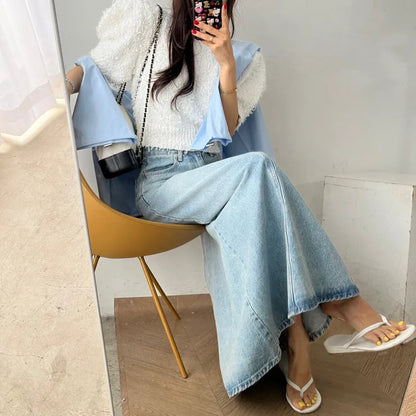 Long Denim Skirt Women 2024 Summer New Arrivals Heart Pattern High Waist A Line Jean Skirt For Women Streetwear Maxi Skirts