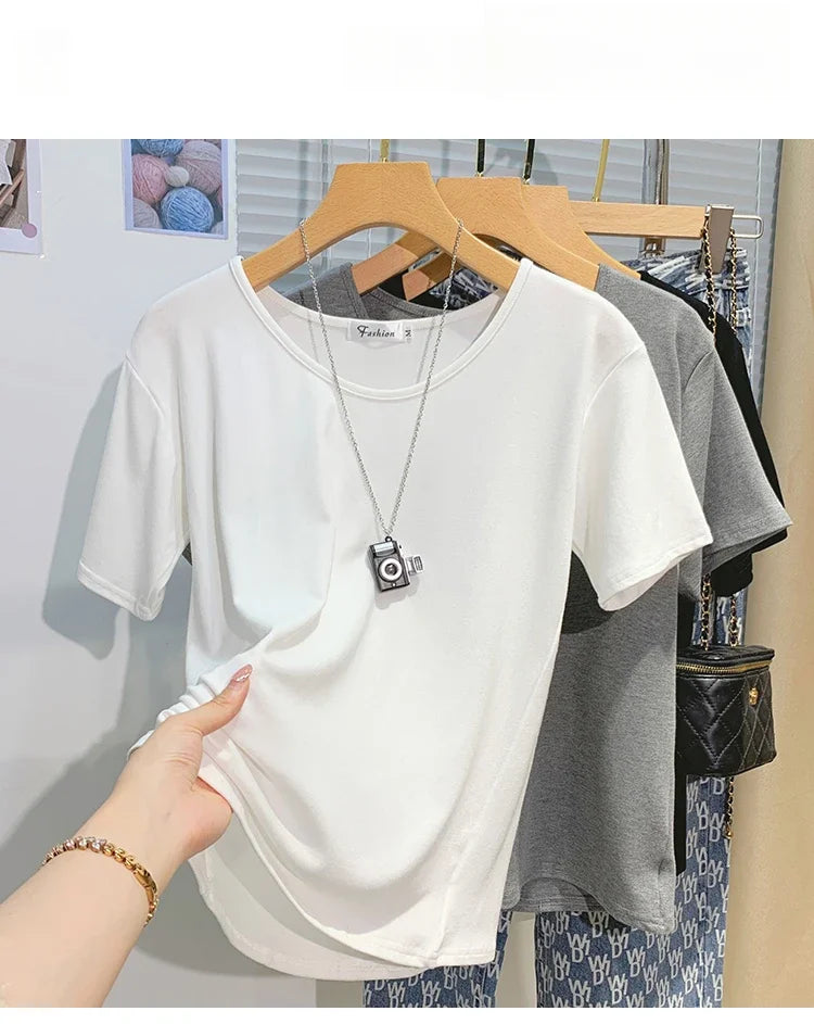 2025 Women T Shirt Girls T-Shirt Woman Clothes Tops Tshirt Female Short Sleeve Spring Tee Sexy Y2k Top White New