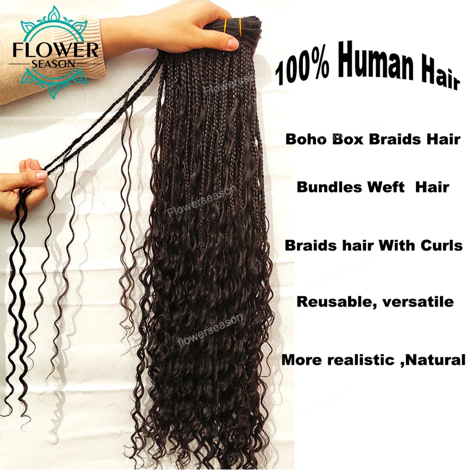 Braids Human Hair Bundles Boho Box Braids Human Hair With Curls Weave Bundles Extension Double Weft 150g/set Braided Weft Hair