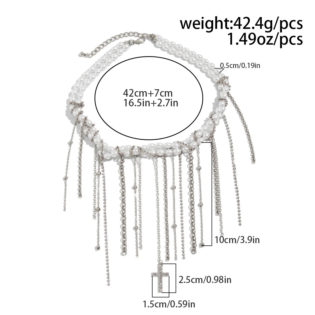 Necklaces for Women Heart-shaped Cross Imitation Pearl Tassel Long Necklace Colliers Femmes Girl Stuff