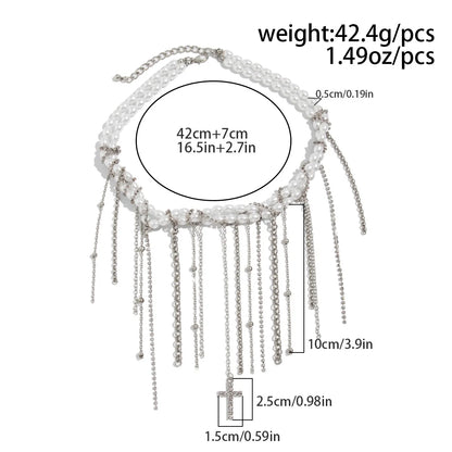 Necklaces for Women Heart-shaped Cross Imitation Pearl Tassel Long Necklace Colliers Femmes Girl Stuff