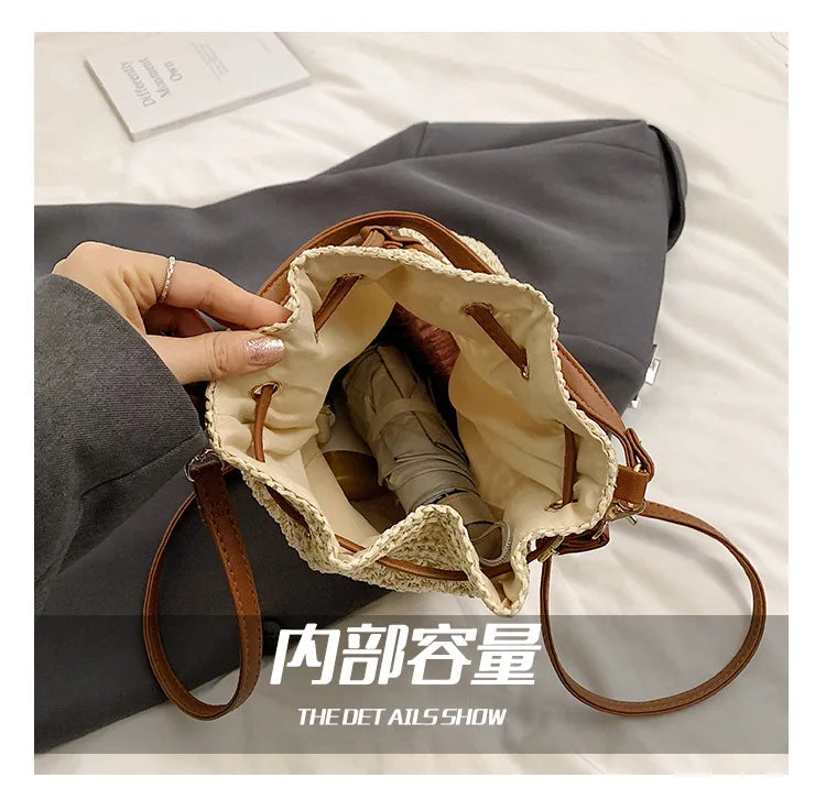 Weaving Bag Women 2024 New Fashion Bucket Bag Summer Niche Hundred Straw Beach Single Shoulder Crossbody Bag