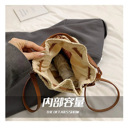 Weaving Bag Women 2024 New Fashion Bucket Bag Summer Niche Hundred Straw Beach Single Shoulder Crossbody Bag