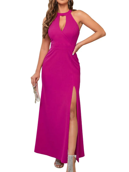 Women's Dresses Split Sleeveless Hollow High Neck Elegant Evening Cocktail Long Dresses