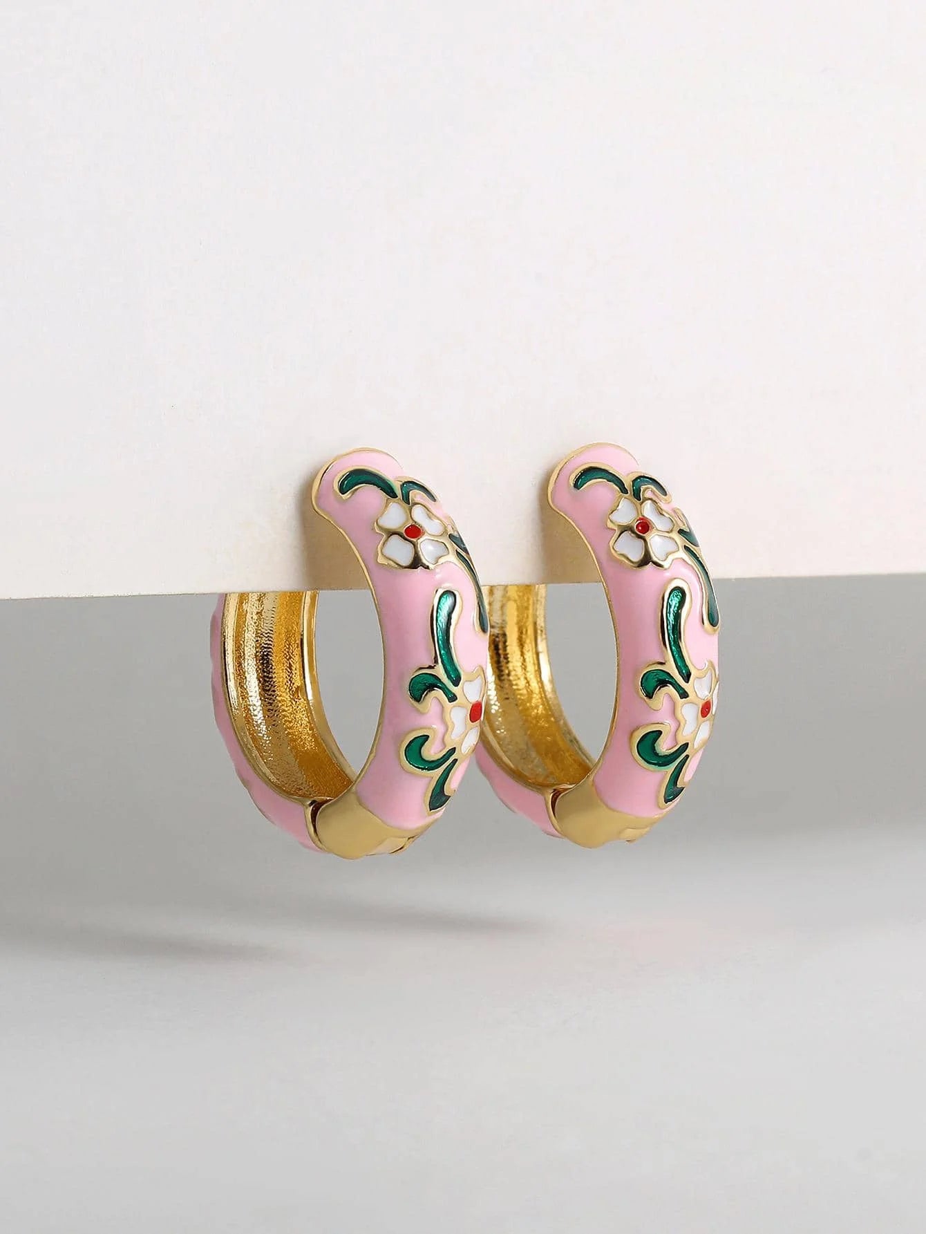 New Fashionable Colorful Round Earrings Retro Metal Enamel Floral Ear Accessories Unique Party Jewelry Gift for Women
