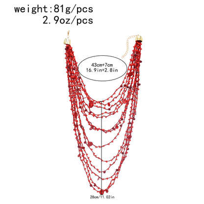 Multi Layer Red Irregular Beaded Necklace for Women European American Fashion Hip-Hop Exaggerated Bib Collar Jewelry Accessories