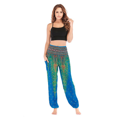 Women's Yoga Pants Printed Ethnic Style Loose Yoga Trousers Bloomers High Waist Fitness Sports Crotch Dance  Sweatpants