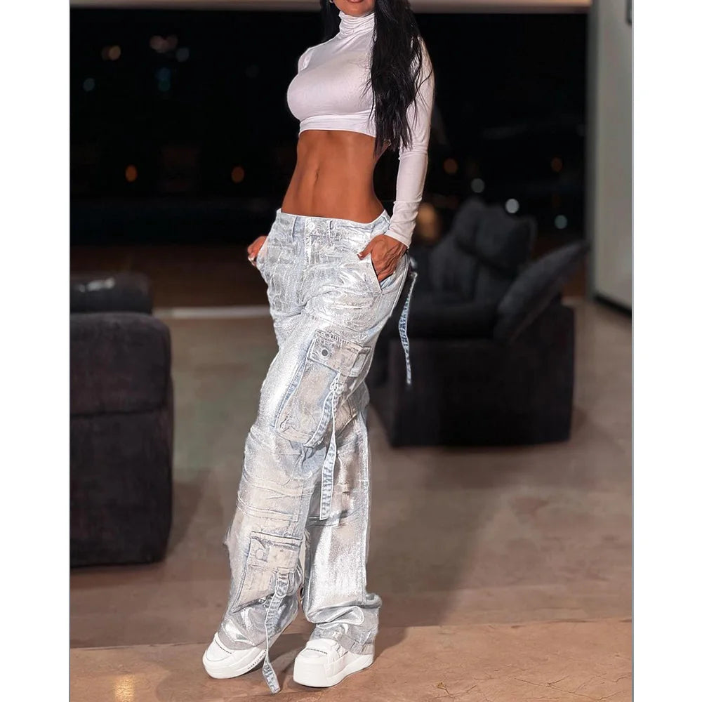 Women Fashion Low Waist Loose Straight Leg Jeans Comfortable Wide Leg Trousers Spring Autumn Straight Pants Streetwear