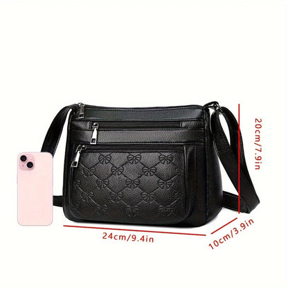 Women Pu Texture Middle-Aged Women's Bag Mom Bag New Bag Women's Classic Pattern Single Shoulder Crossbody Bag