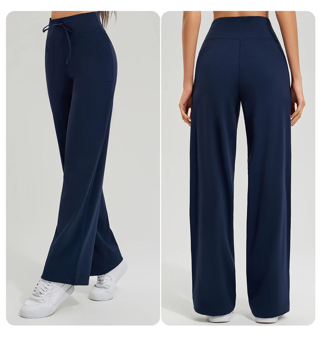 Women's High Waist Yoga Pants Gym Loose Running Yoga Pants Double Side Brushed with Pockets Pants Ties