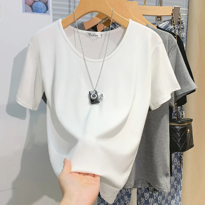 2025 Women T Shirt Girls T-Shirt Woman Clothes Tops Tshirt Female Short Sleeve Spring Tee Sexy Y2k Top White New