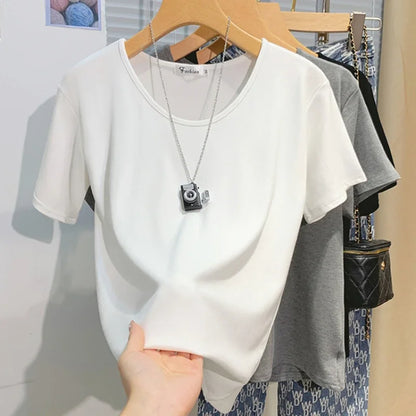 2025 Women T Shirt Girls T-Shirt Woman Clothes Tops Tshirt Female Short Sleeve Spring Tee Sexy Y2k Top White New