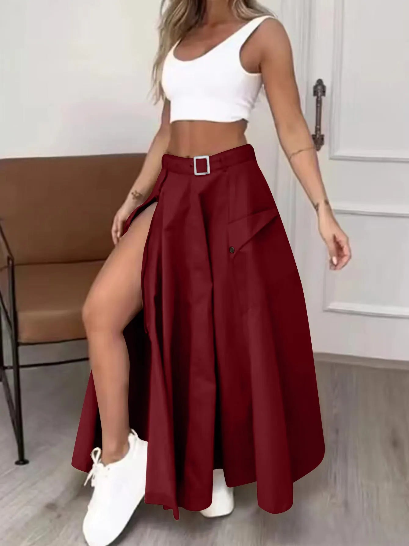 Elegant Skirts For Women Clothing Trend 2025 Casual Spring Summer Fashion High Waist Irregular Zipper Pockets Female Long Skirt
