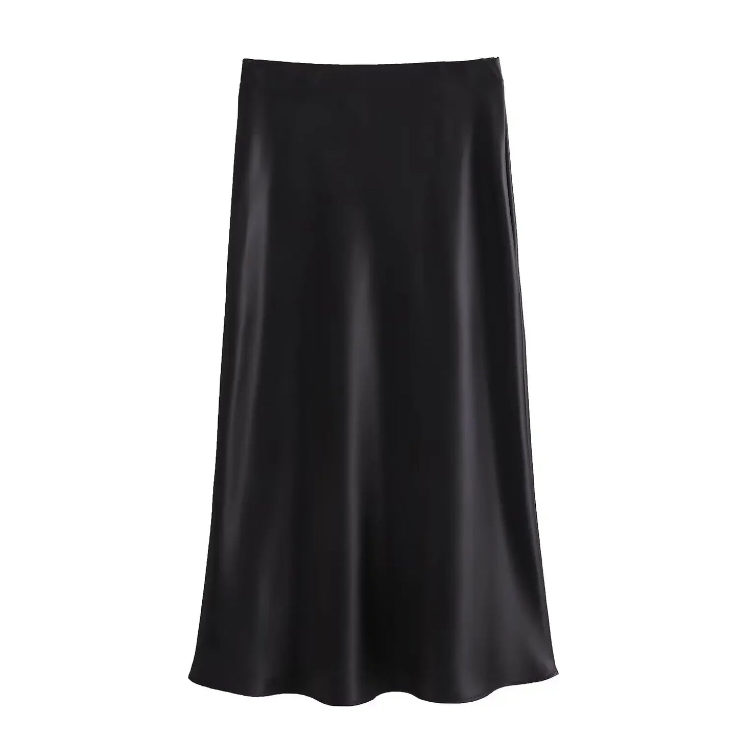 Willshela 2024 Black Satin Skirt Woman High Waist Elegant Long Skirts For Women Fashion Summer Midi Skirt Office Women's Skirts
