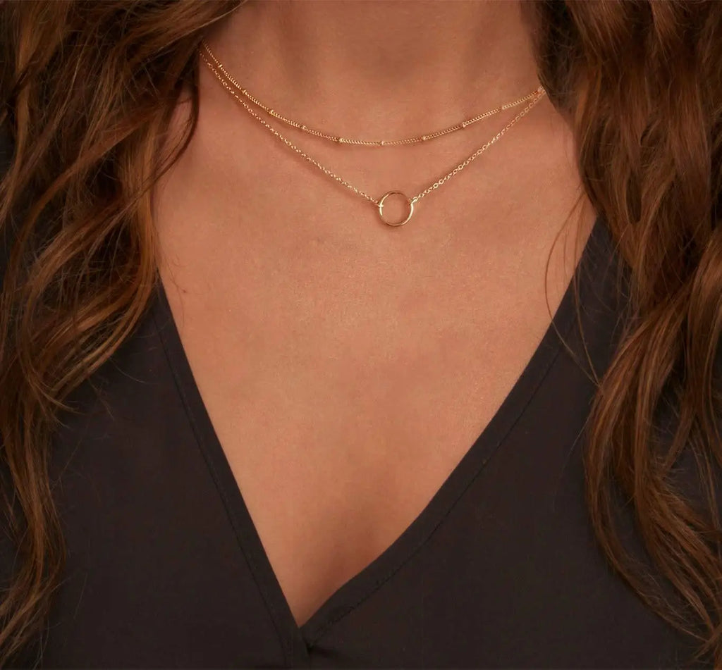 Stainless steel necklace for women Double necklace Vintage Bohemian round pendant necklace jewelry