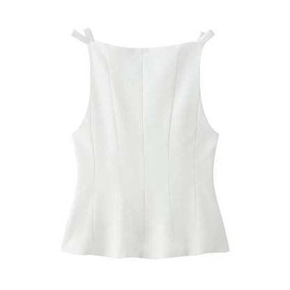 MUJER White Bow Sleeveless Tops for Women Black off Shoulder Top Female Spring Casual Tank Tops Woman 2025 Pleated Women's Tops