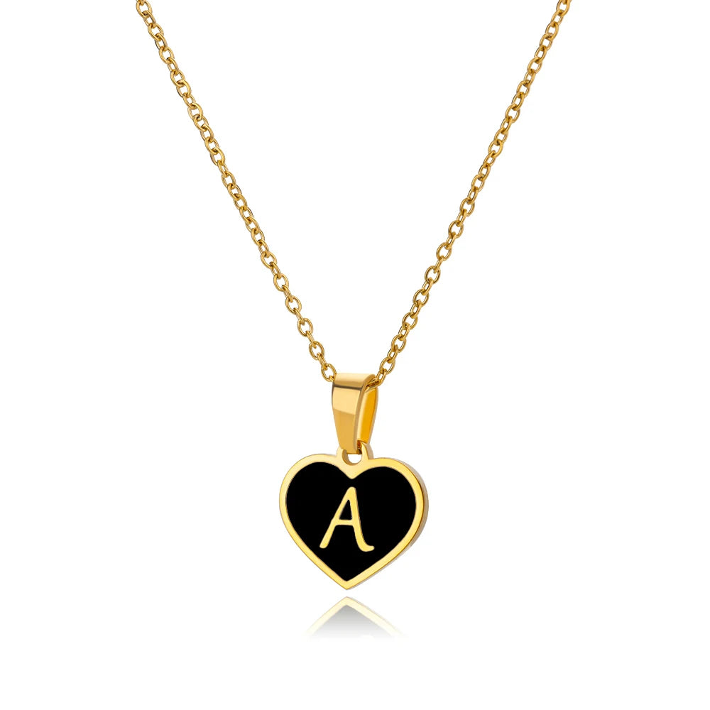 Initial Letter Necklaces for Women Clavicle Chain Heart Pendant Necklaces Alphabet Stainless Steel Jewelry Freeshipping collares