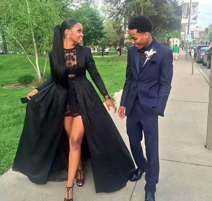 Women Sexy Dress Two Piece Sets Lace Hollow Out Spliced Long Dresses Full Sleeve Tight Waist Gown Evening Vestidos Party Prom