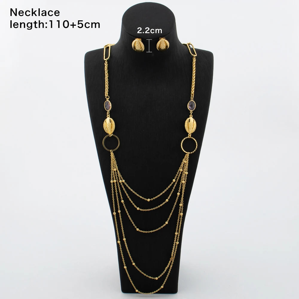 Long Necklaces with Earrings for Women Copper Waist Chain 110mm Vintage Pendant Trendy Wedding Party Jewelry Accessories Gifts