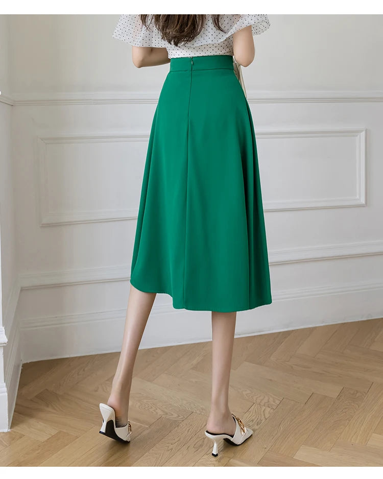 Women's Skirts High Waist Sweet Girl's Mid-calf Skirt Solid Skirts for Women Vintage Long Fashion 2023 Kawaii Summer Women Skirt