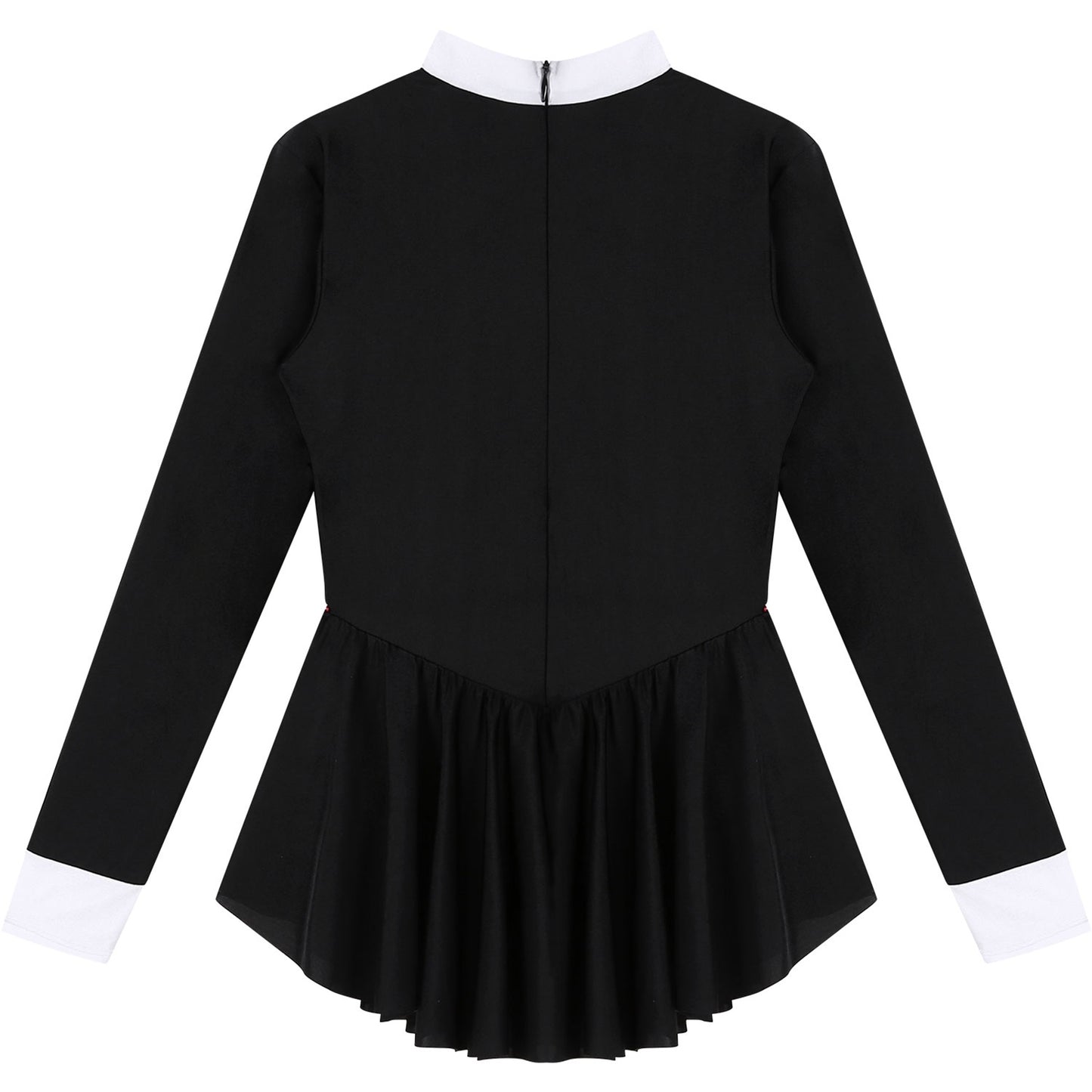 Women Waitress Cosplay Costume Dancewear Long Sleeve Ballroom Latin Dance Dress Bowknot Ruffle Tuxedo Leotard Dresses Clubwear