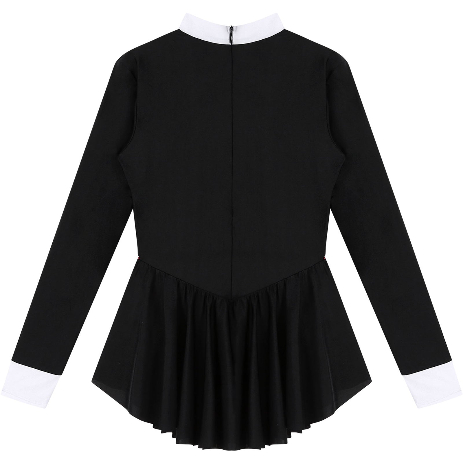 Women Waitress Cosplay Costume Dancewear Long Sleeve Ballroom Latin Dance Dress Bowknot Ruffle Tuxedo Leotard Dresses Clubwear