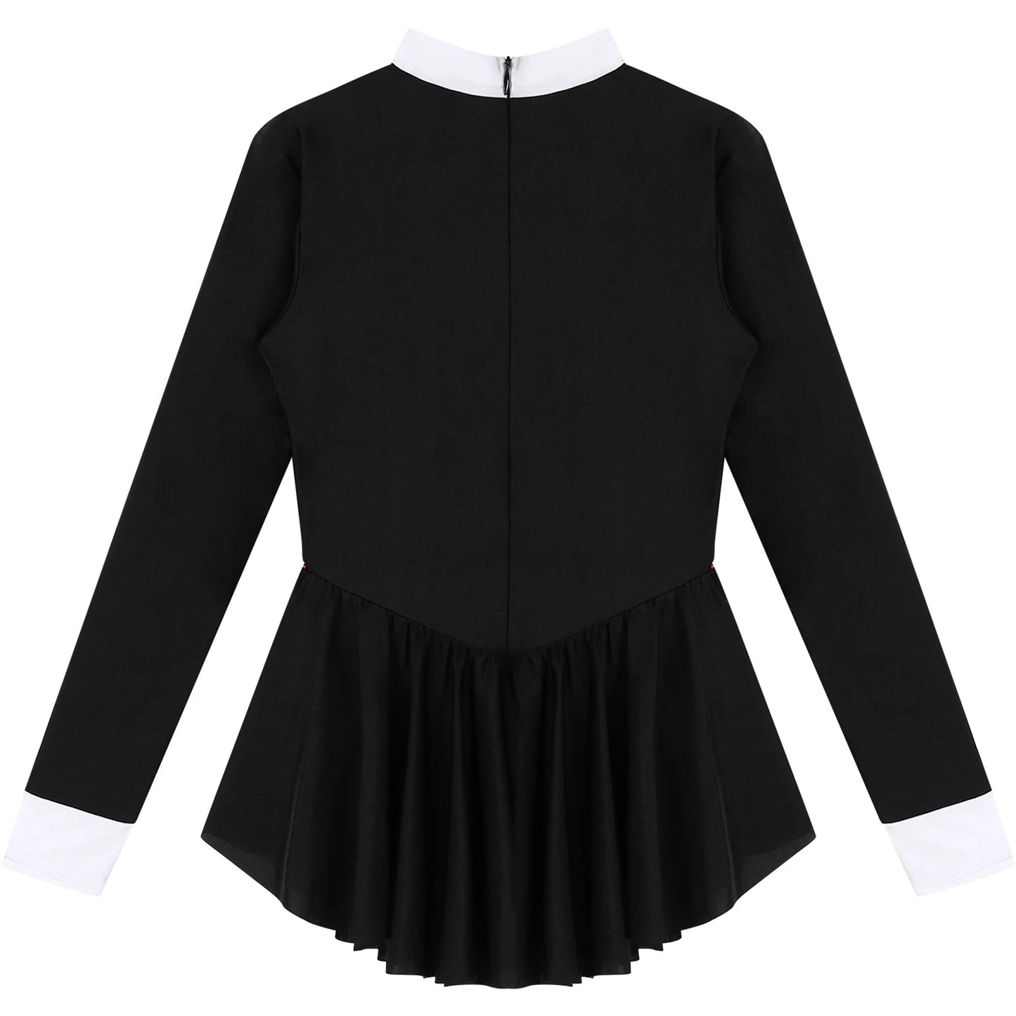 Women Waitress Cosplay Costume Dancewear Long Sleeve Ballroom Latin Dance Dress Bowknot Ruffle Tuxedo Leotard Dresses Clubwear