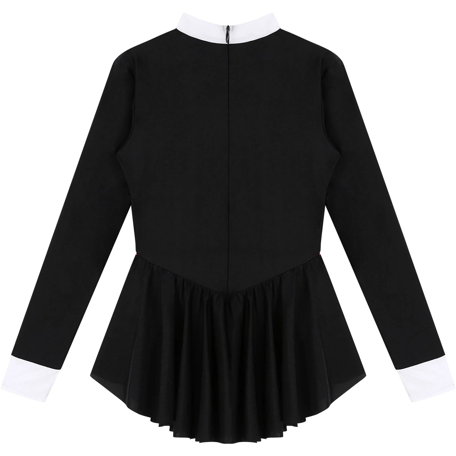 Women Waitress Cosplay Costume Dancewear Long Sleeve Ballroom Latin Dance Dress Bowknot Ruffle Tuxedo Leotard Dresses Clubwear
