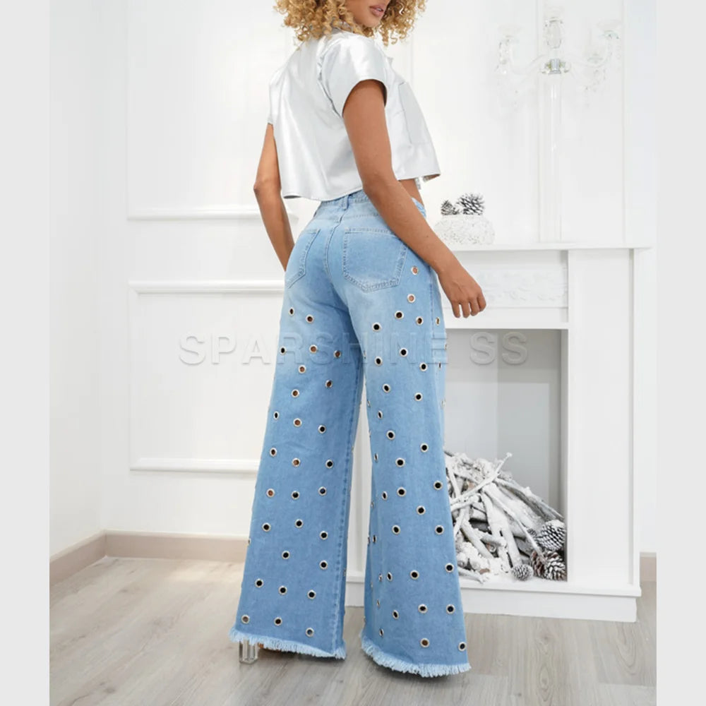 2024 New Women's Retro Flared Jeans Design Sense Casual Fitting Mid Waisted Wide Leg Pants Fashion Loose Autumn Winter Trousers
