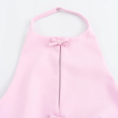 Bow Backless Vest Women Summer Sleeveless Halter Hollow Top Elegant Slim Skirt New Y2k Female Tanks Short Top Office