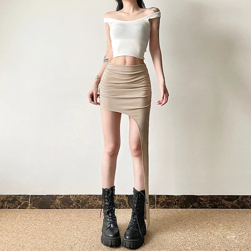 Asymmetrical Skirts For Women Y2k Clothes Solid Color Conjuntos De Falda Sexy Mujer Slim Jupe Femme Été Korean Fashion Clothing