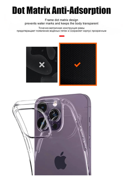 Original Transparent Phone Case For iPhone 15 14 12 11 13 Pro Max Mini Shockproof Cover X XR 8 7 6 Plus SE Clear Soft TPU Cases