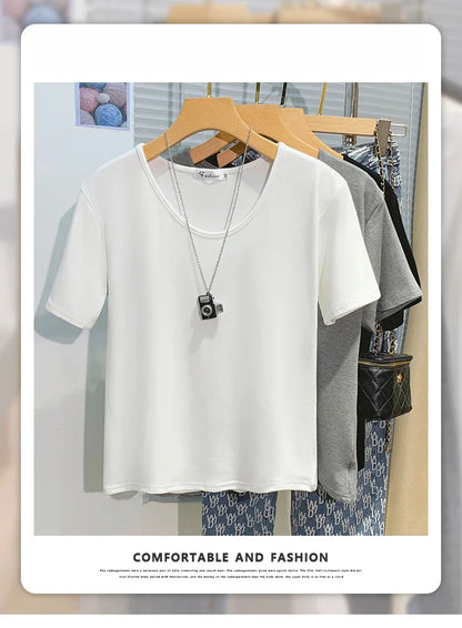 2025 Women T Shirt Girls T-Shirt Woman Clothes Tops Tshirt Female Short Sleeve Spring Tee Sexy Y2k Top White New