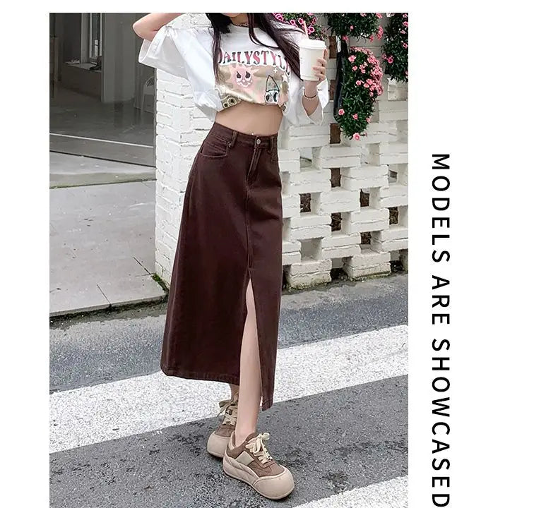 Casual High Quality Maxi Denim Skirts for Women Summer 2025 Fashion White Jeans Dress Long Y2k Medium-length A- Line Skirt Denim