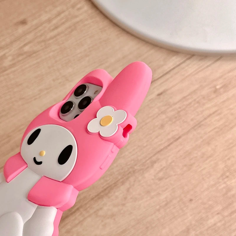 3D Kawaii Cute Cartoon Japan Sanrio Melody Phone Case For iPhone 15 Pro 14 13 12 11 Pro Max Cases Shockproof Soft Silicone Cover