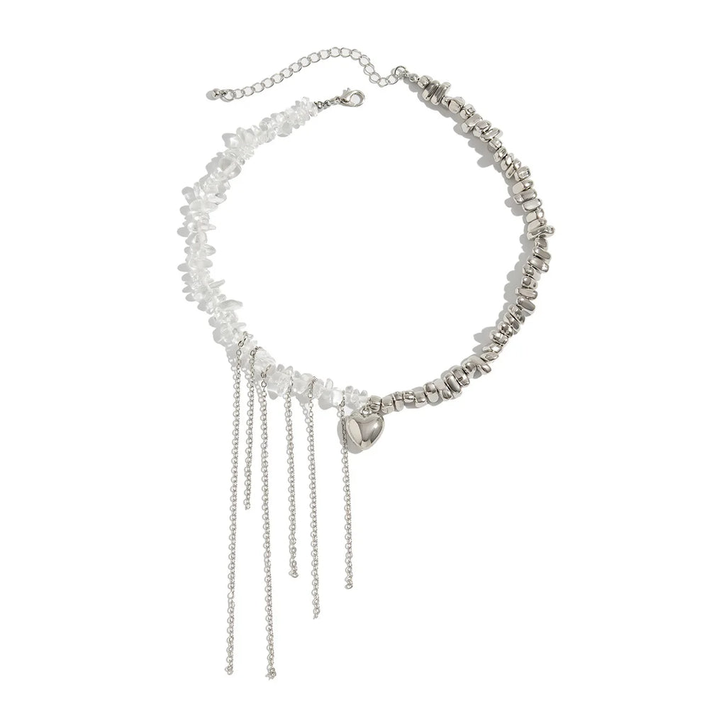Necklaces for Women Heart-shaped Cross Imitation Pearl Tassel Long Necklace Colliers Femmes Girl Stuff