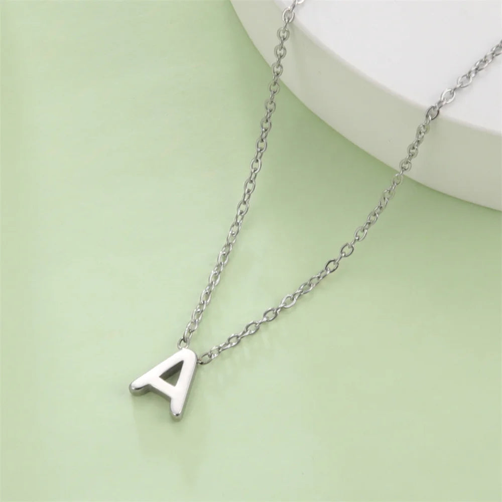 Initial A-Z Letter Necklaces for Women Elegant Chains Choker 26 Alphabet Pendant Necklace Stainless Steel Jewelry collier femme