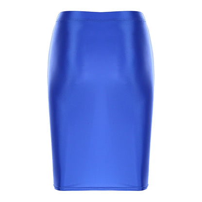 Mini Skirts Skirt For Women Autumn Bodycon Clubwear Glossy Shiny Stretchy Summer Tight Fitting High Waist Knee-length