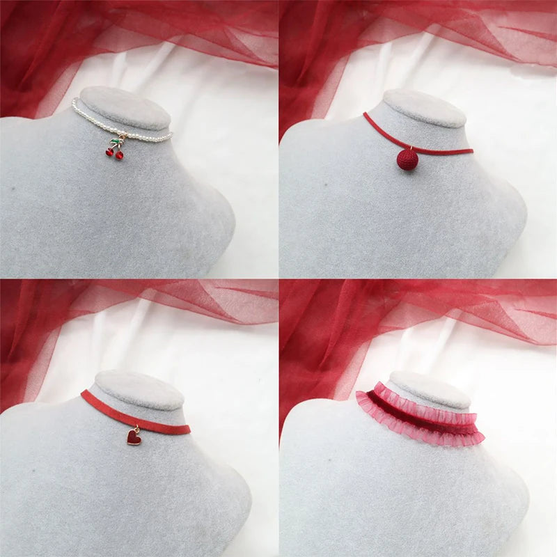Fashion Lace Necklace For Women Adjustable Elegant Snowfake Strawberry Pendant Velvet Choker Necklace Collar Party Jewelry Gift