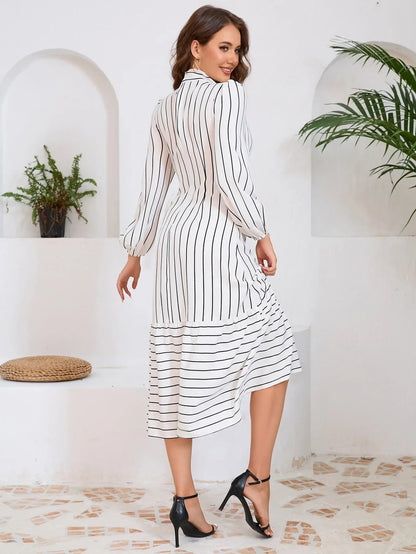 Women's Dresses Formal Fashion Office Lady Professional High-end Stand-up Collar Thin Striped Party Dress Vestidos De Mujer