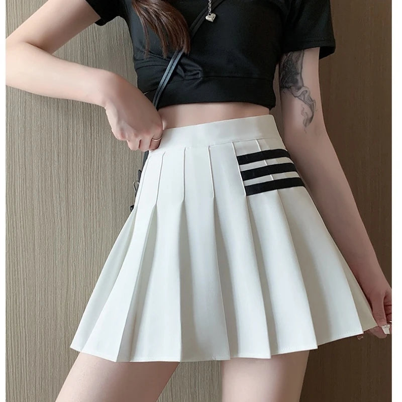 Women's Skirt With Shorts Summer Black Pleated Skirt For Girls Brown A Line High Waist Y2k Mini saias Spring Korea Style Clothes